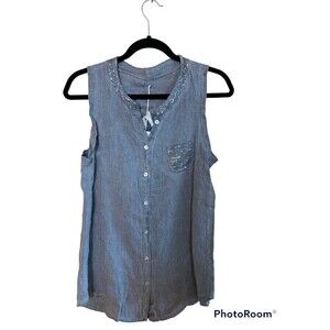 NWT Linen Blend Sleeveless Tank Top With VW Bus On The Back. Fit: O/S